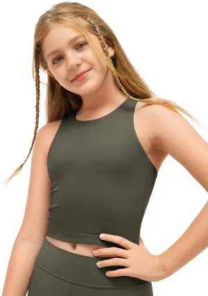 CRZ YOGA Girls Butterluxe Double Lined Tank Tops High Neck Racerback Cropped Basic Sleeveless Dance Yoga