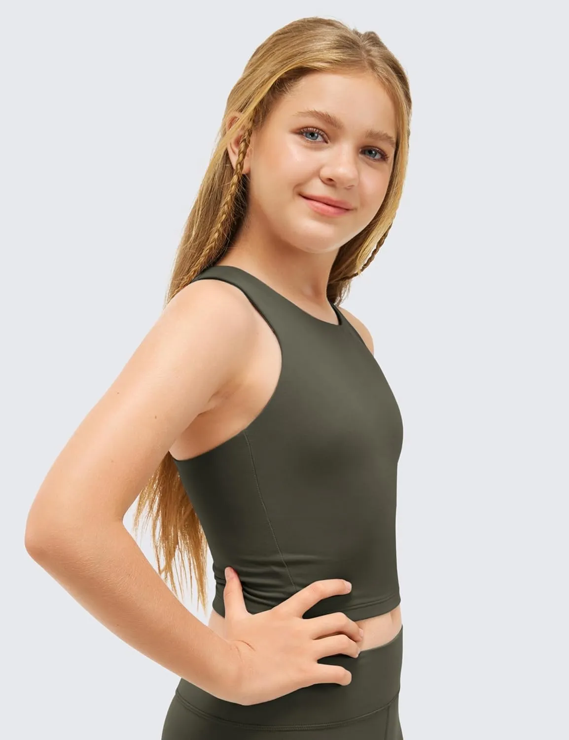 CRZ YOGA Girls Butterluxe Double Lined Tank Tops High Neck Racerback Cropped Basic Sleeveless Dance Yoga