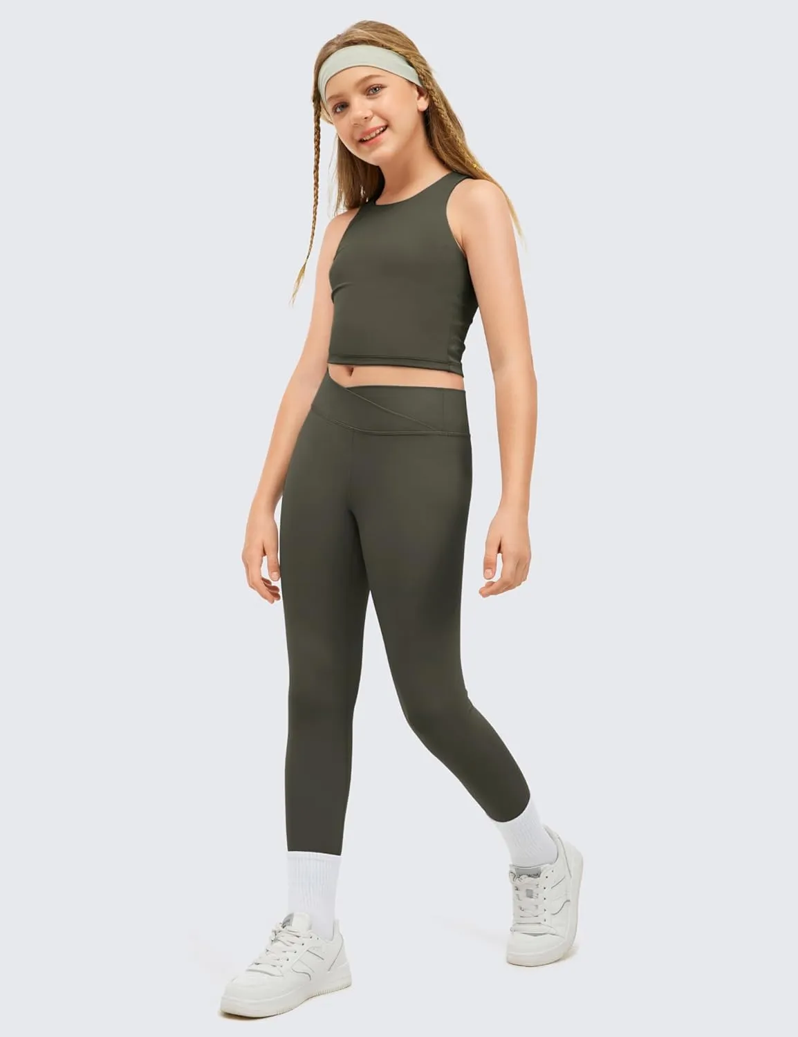CRZ YOGA Girls Butterluxe Double Lined Tank Tops High Neck Racerback Cropped Basic Sleeveless Dance Yoga