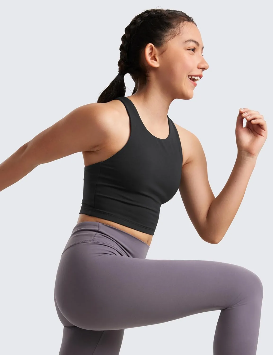CRZ YOGA Girls Butterluxe Double Lined Tank Tops High Neck Racerback Cropped Basic Sleeveless Dance Yoga