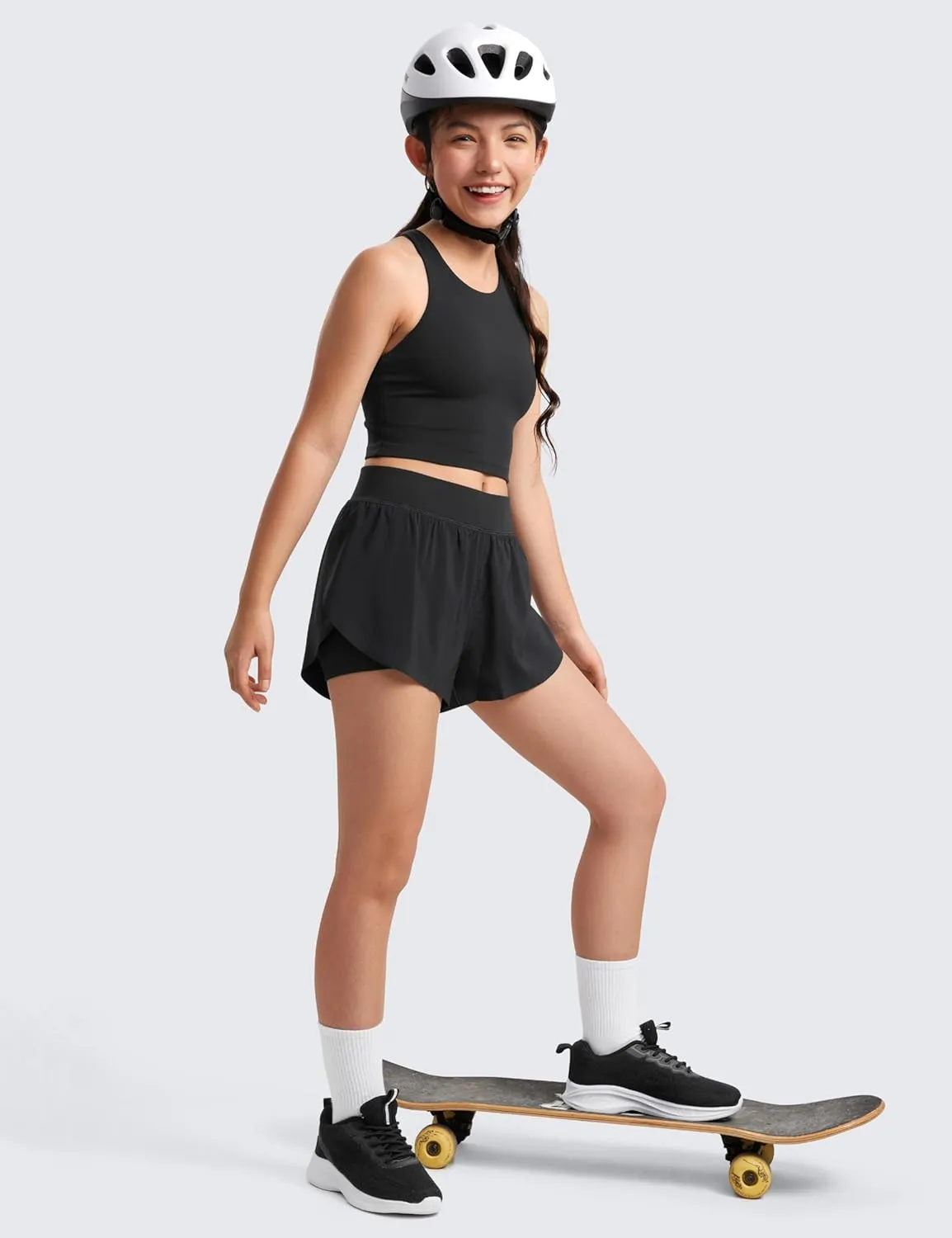 CRZ YOGA Girls Butterluxe Double Lined Tank Tops High Neck Racerback Cropped Basic Sleeveless Dance Yoga