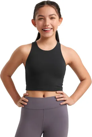 CRZ YOGA Girls Butterluxe Double Lined Tank Tops High Neck Racerback Cropped Basic Sleeveless Dance Yoga