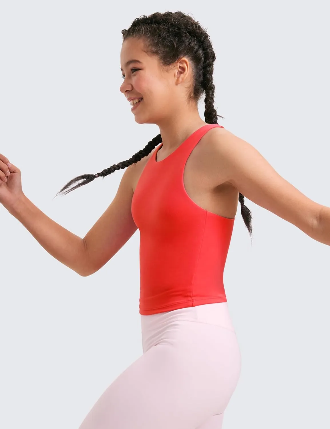 CRZ YOGA Girls Butterluxe Double Lined Tank Tops Waist Length High Neck Racerback Sleeveless Teen Kids Active Casual Dance