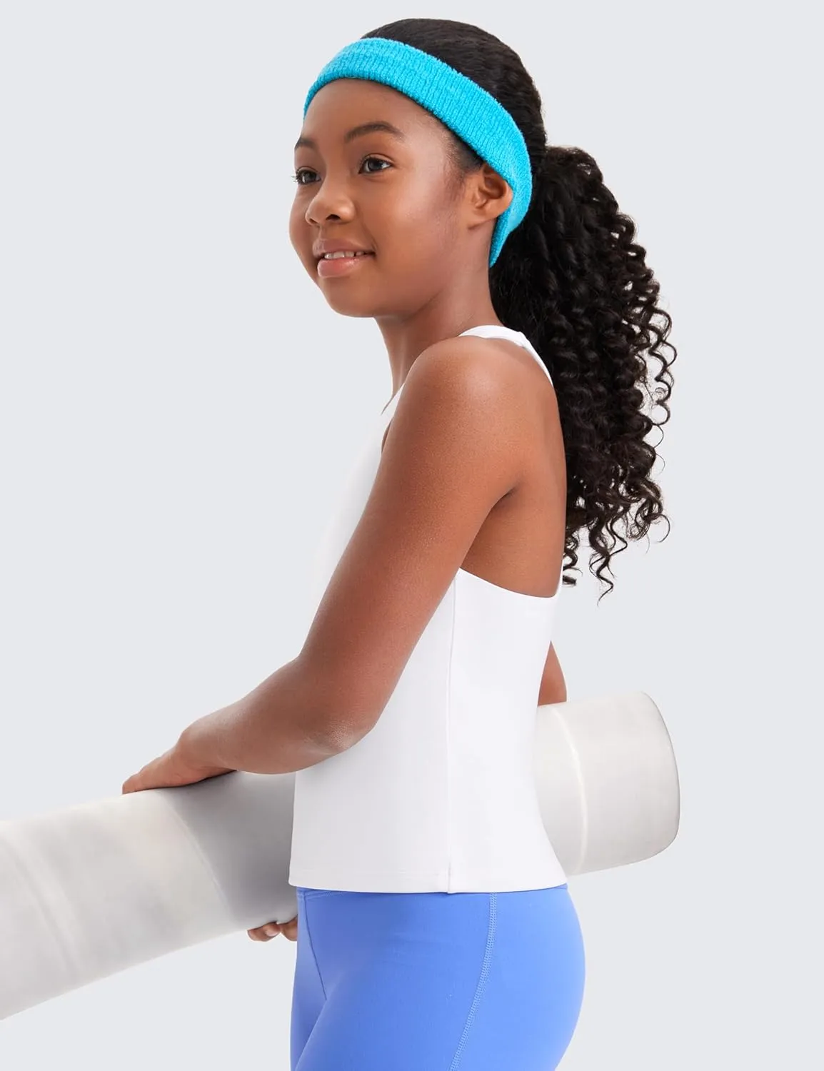 CRZ YOGA Girls Butterluxe Double Lined Tank Tops Waist Length High Neck Racerback Sleeveless Teen Kids Active Casual Dance