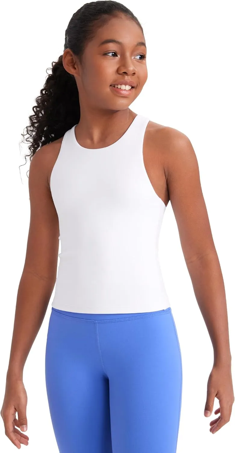 CRZ YOGA Girls Butterluxe Double Lined Tank Tops Waist Length High Neck Racerback Sleeveless Teen Kids Active Casual Dance