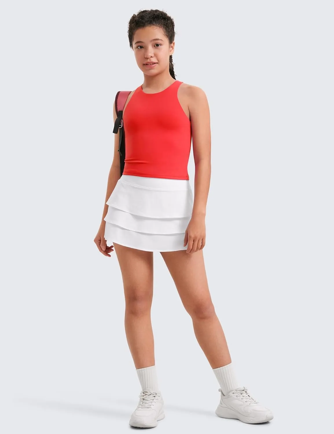 CRZ YOGA Girls Butterluxe Double Lined Tank Tops Waist Length High Neck Racerback Sleeveless Teen Kids Active Casual Dance