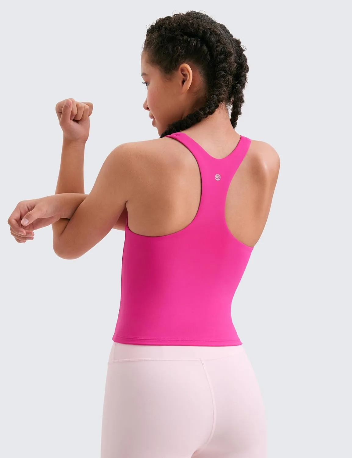 CRZ YOGA Girls Butterluxe Double Lined Tank Tops Waist Length High Neck Racerback Sleeveless Teen Kids Active Casual Dance