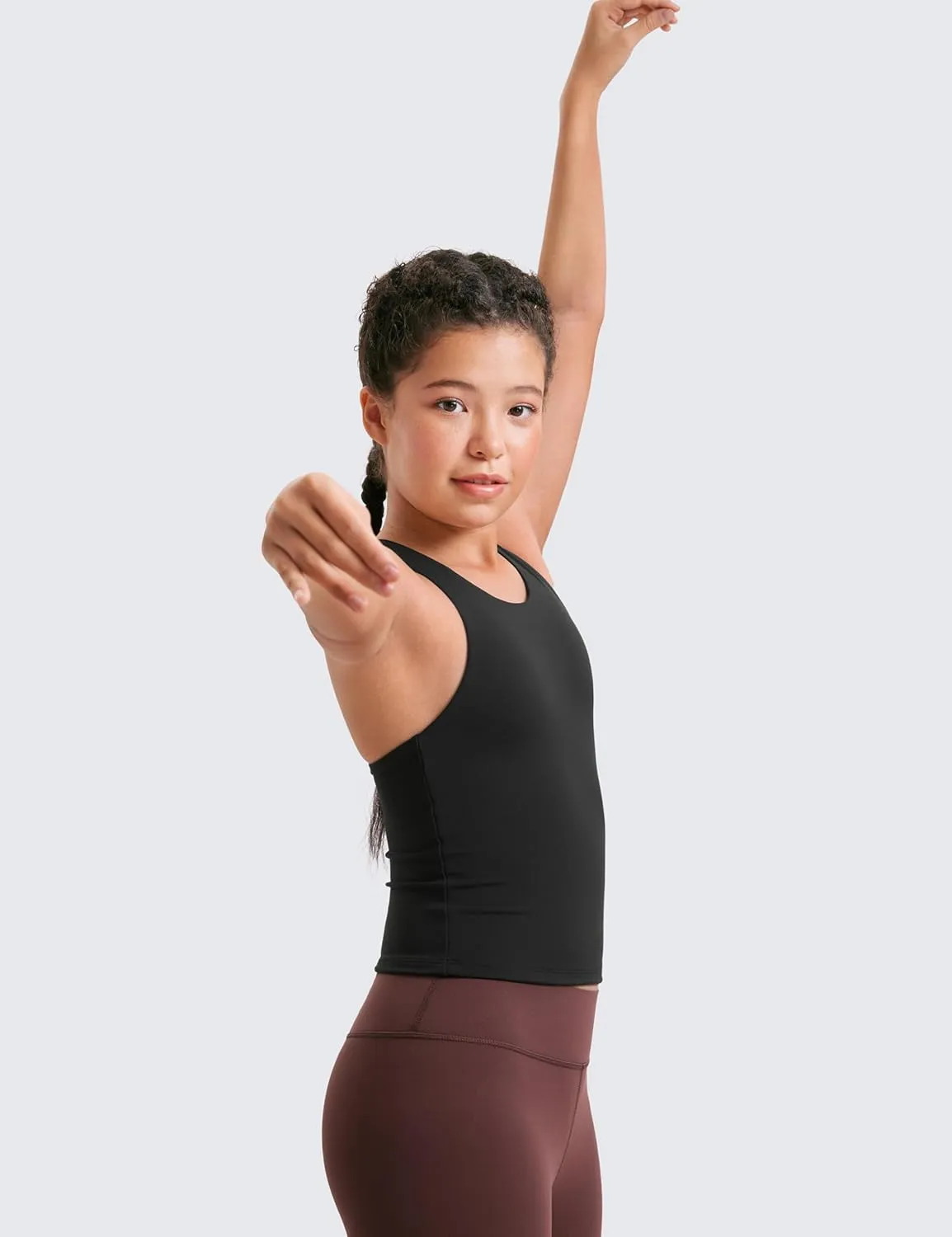CRZ YOGA Girls Butterluxe Double Lined Tank Tops Waist Length High Neck Racerback Sleeveless Teen Kids Active Casual Dance