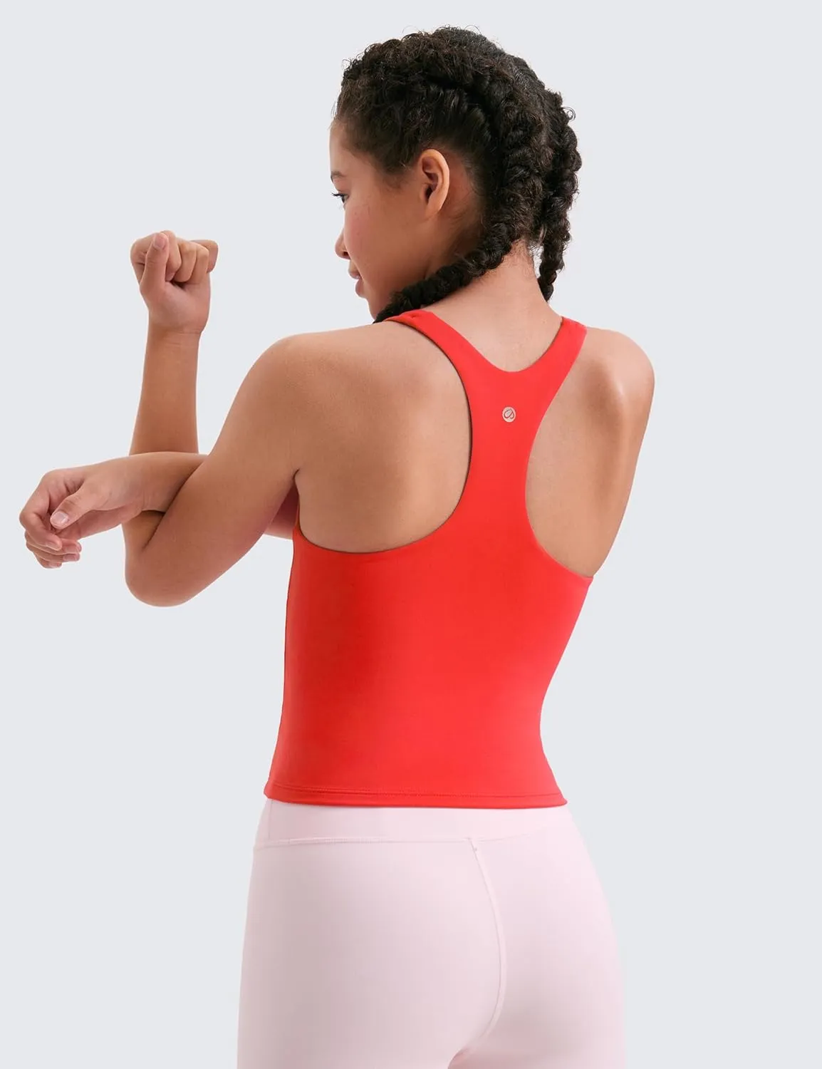 CRZ YOGA Girls Butterluxe Double Lined Tank Tops Waist Length High Neck Racerback Sleeveless Teen Kids Active Casual Dance