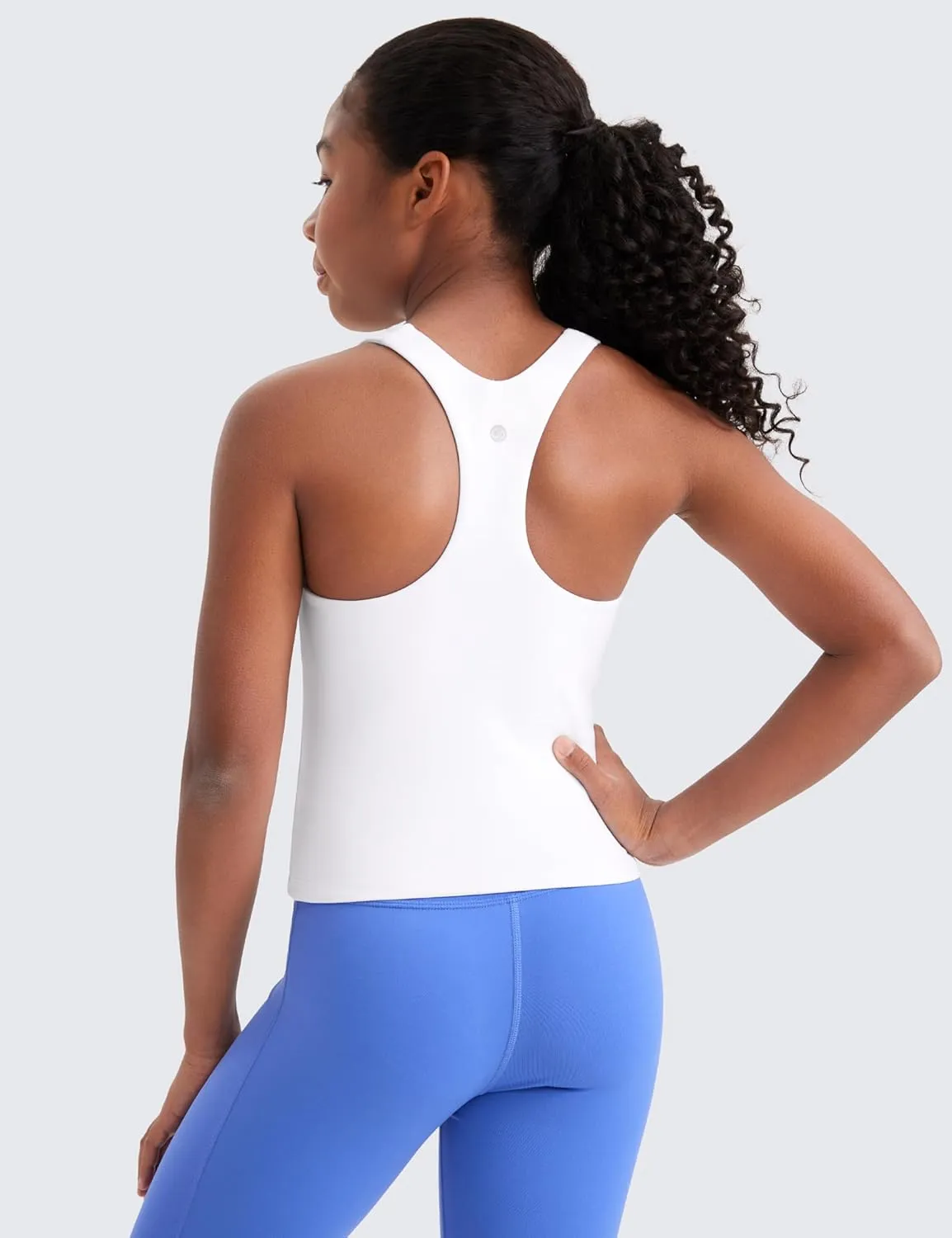 CRZ YOGA Girls Butterluxe Double Lined Tank Tops Waist Length High Neck Racerback Sleeveless Teen Kids Active Casual Dance