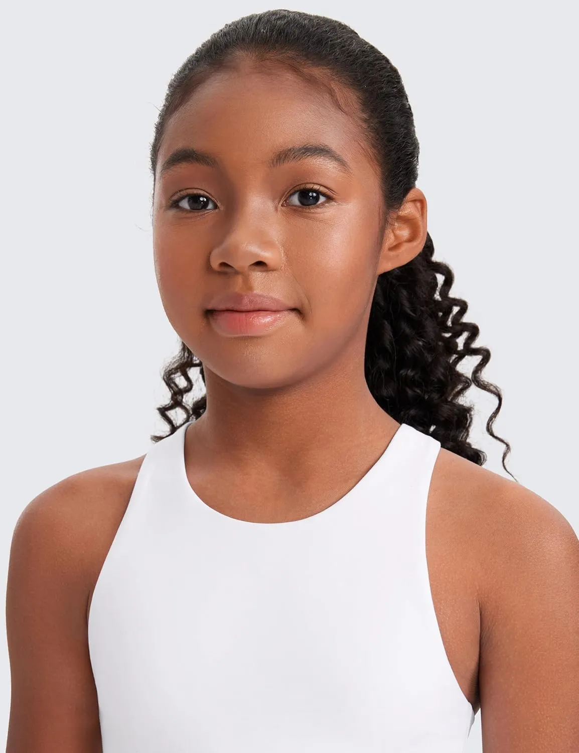 CRZ YOGA Girls Butterluxe Double Lined Tank Tops Waist Length High Neck Racerback Sleeveless Teen Kids Active Casual Dance