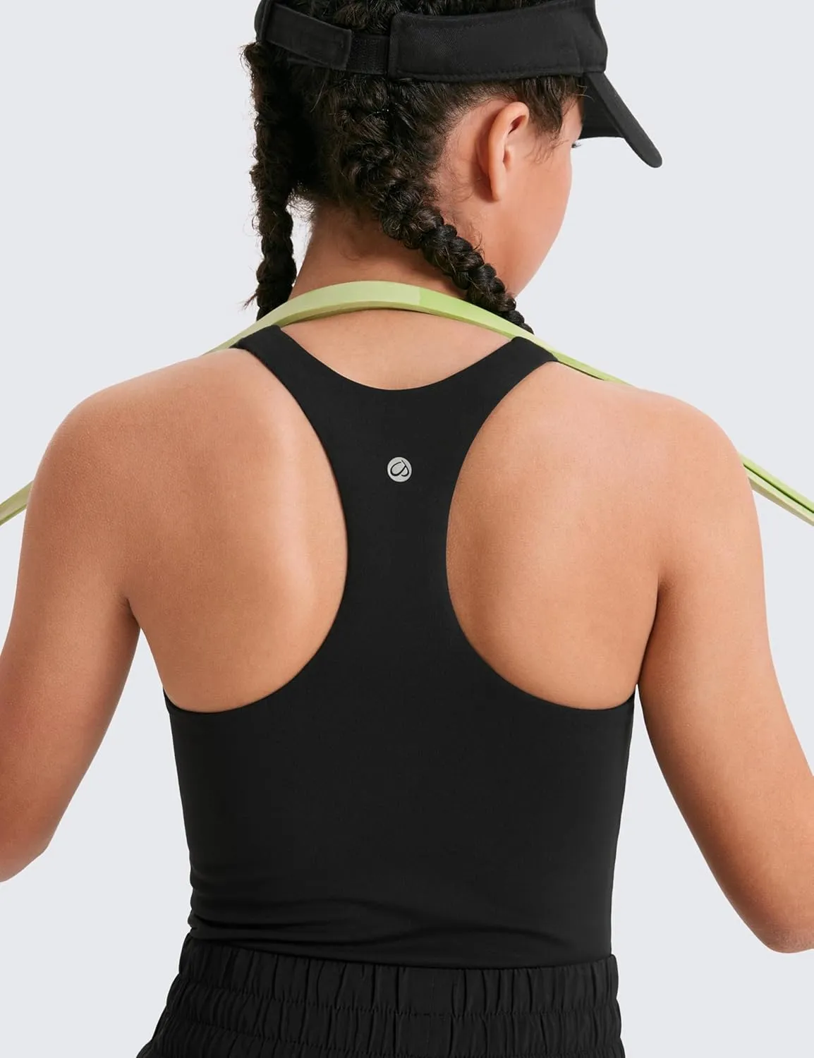 CRZ YOGA Girls Butterluxe Double Lined Tank Tops Waist Length High Neck Racerback Sleeveless Teen Kids Active Casual Dance