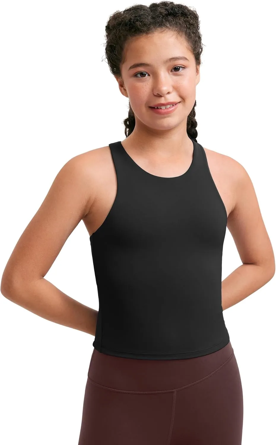 CRZ YOGA Girls Butterluxe Double Lined Tank Tops Waist Length High Neck Racerback Sleeveless Teen Kids Active Casual Dance