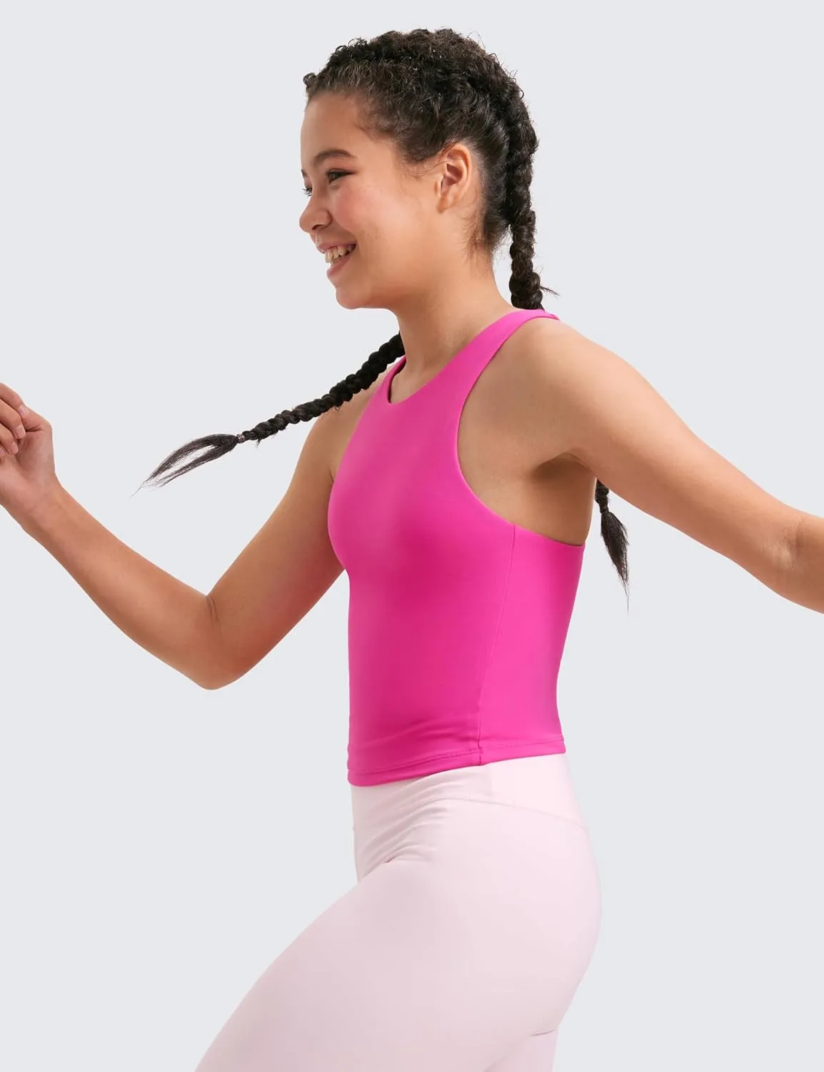 CRZ YOGA Girls Butterluxe Double Lined Tank Tops Waist Length High Neck Racerback Sleeveless Teen Kids Active Casual Dance
