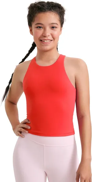 CRZ YOGA Girls Butterluxe Double Lined Tank Tops Waist Length High Neck Racerback Sleeveless Teen Kids Active Casual Dance