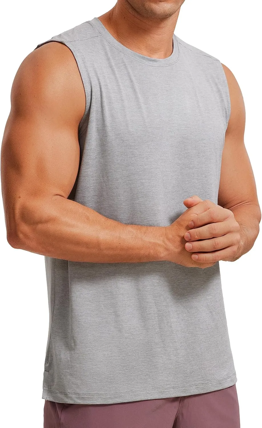 CRZ YOGA Men's Workout Sleeveless Shirt Quick Dry Stretchy Swim T-Shirts Athletic Gym Running Beach Tank Top