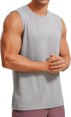 CRZ YOGA Men's Workout Sleeveless Shirt Quick Dry Stretchy Swim T-Shirts Athletic Gym Running Beach Tank Top