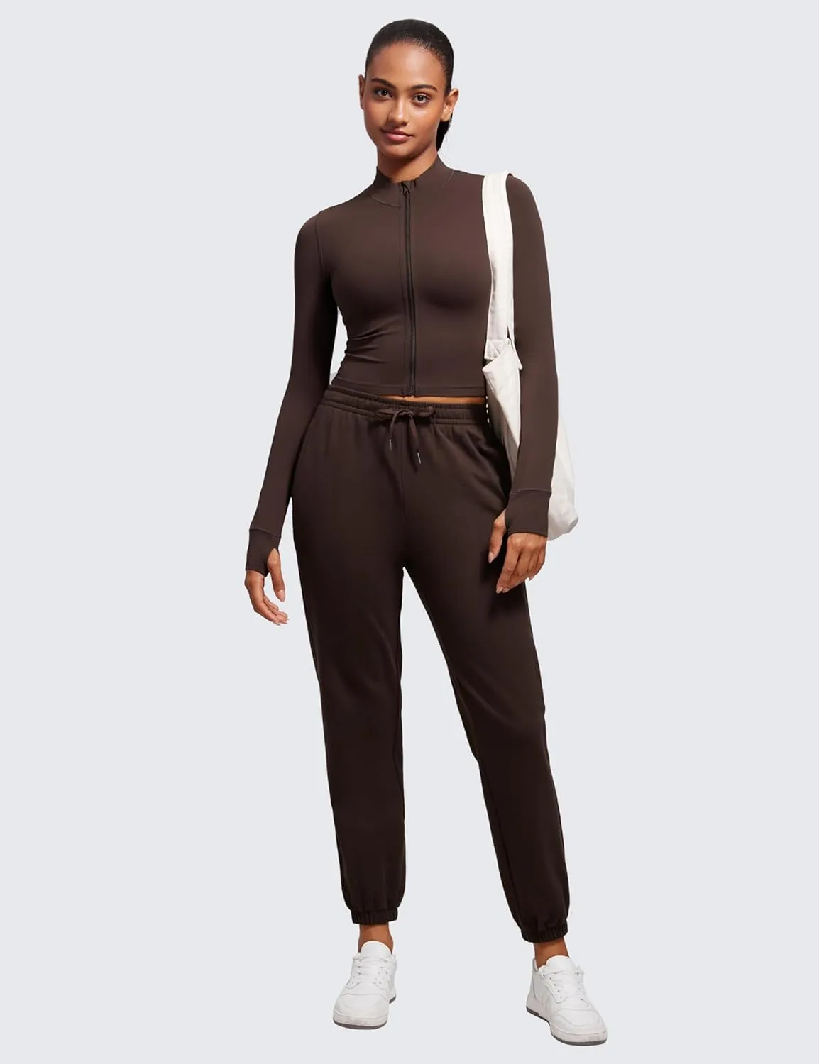 CRZ YOGA Womens Butterluxe Full Zip Cropped Workout Jacket Slim Fit Lightweight Athletic Yoga Tops with Thumb Holes
