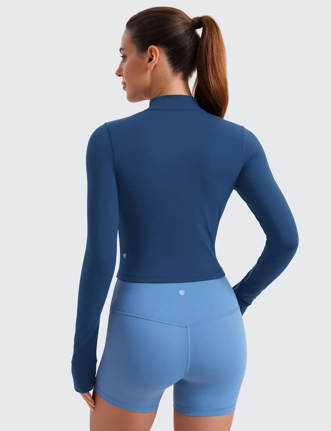 CRZ YOGA Womens Butterluxe Full Zip Cropped Workout Jacket Slim Fit Lightweight Athletic Yoga Tops with Thumb Holes