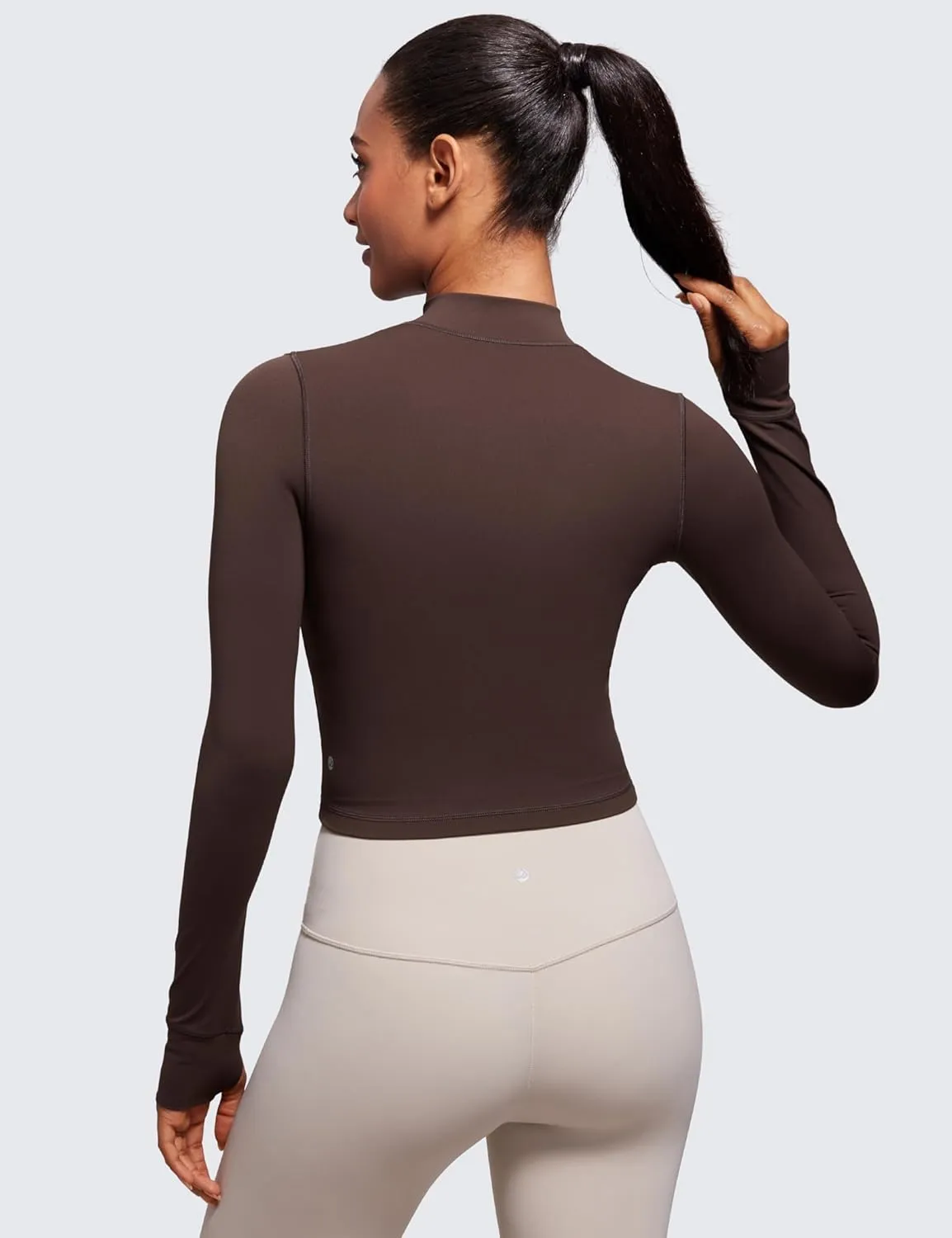 CRZ YOGA Womens Butterluxe Full Zip Cropped Workout Jacket Slim Fit Lightweight Athletic Yoga Tops with Thumb Holes