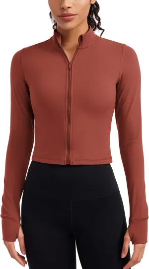 CRZ YOGA Womens Butterluxe Full Zip Cropped Workout Jacket Slim Fit Lightweight Athletic Yoga Tops with Thumb Holes