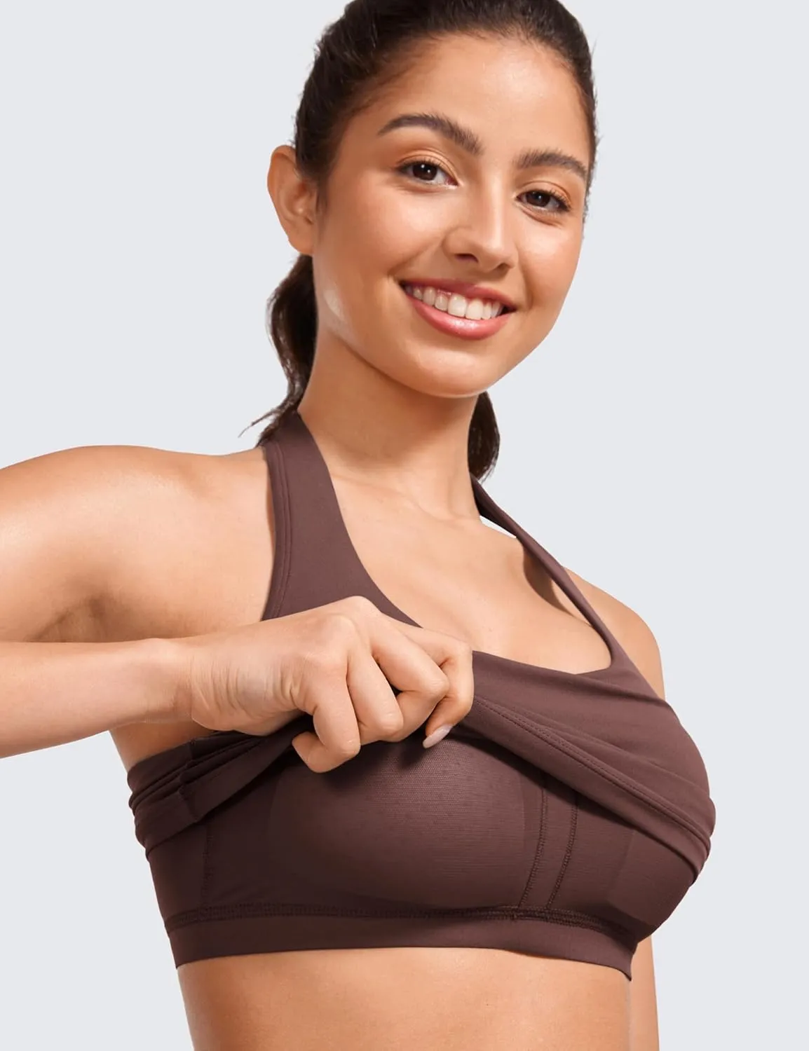 CRZ YOGA Womens Butterluxe Halter Longline Sports Bra - Padded Workout Yoga Crop Tops Tanks with Built in Pads