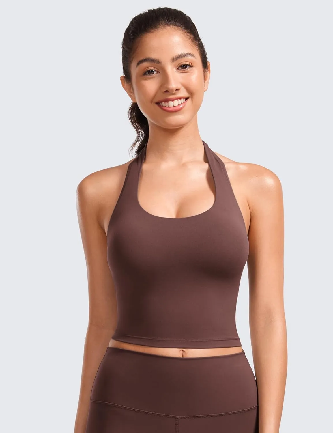 CRZ YOGA Womens Butterluxe Halter Longline Sports Bra - Padded Workout Yoga Crop Tops Tanks with Built in Pads