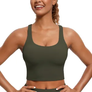 CRZ YOGA Womens Butterluxe Strappy Longline Sports Bra - Padded Criss Cross Yoga Workout Crop Tank Tops