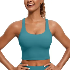 CRZ YOGA Womens Butterluxe Strappy Longline Sports Bra - Padded Criss Cross Yoga Workout Crop Tank Tops
