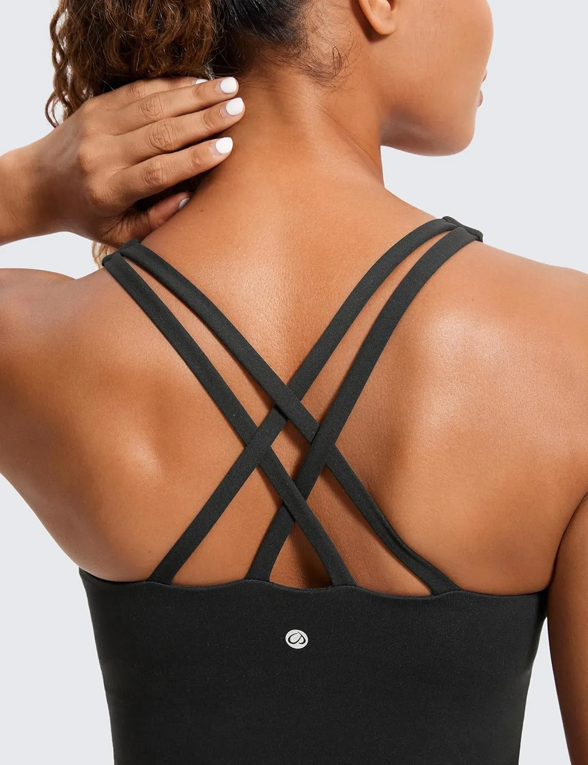 CRZ YOGA Womens Butterluxe Strappy Longline Sports Bra - Padded Criss Cross Yoga Workout Crop Tank Tops