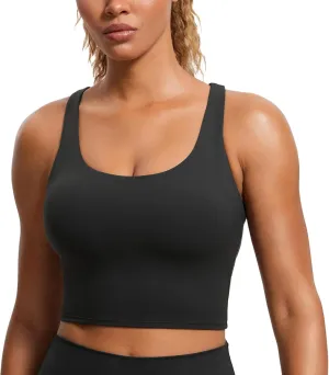 CRZ YOGA Womens Butterluxe Strappy Longline Sports Bra - Padded Criss Cross Yoga Workout Crop Tank Tops