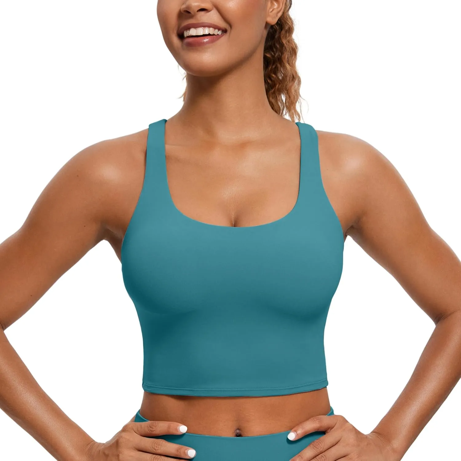 CRZ YOGA Womens Butterluxe Strappy Longline Sports Bra - Padded Criss Cross Yoga Workout Crop Tank Tops
