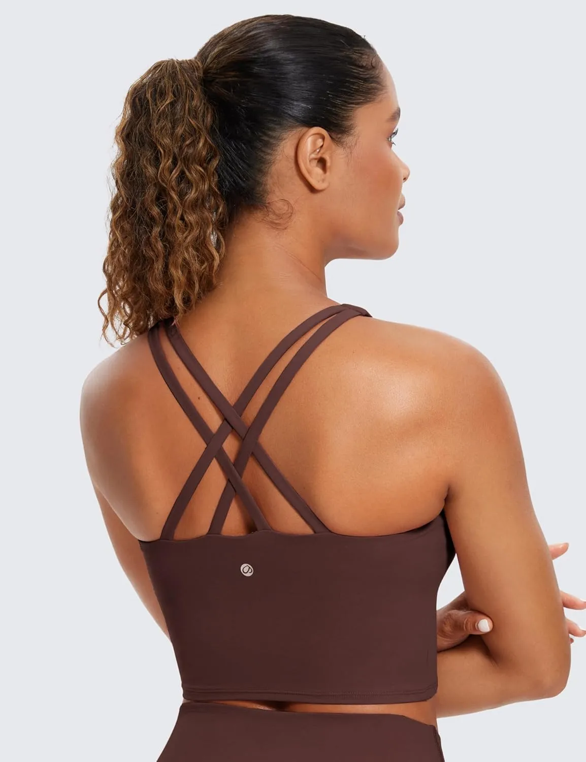 CRZ YOGA Womens Butterluxe Strappy Longline Sports Bra - Padded Criss Cross Yoga Workout Crop Tank Tops