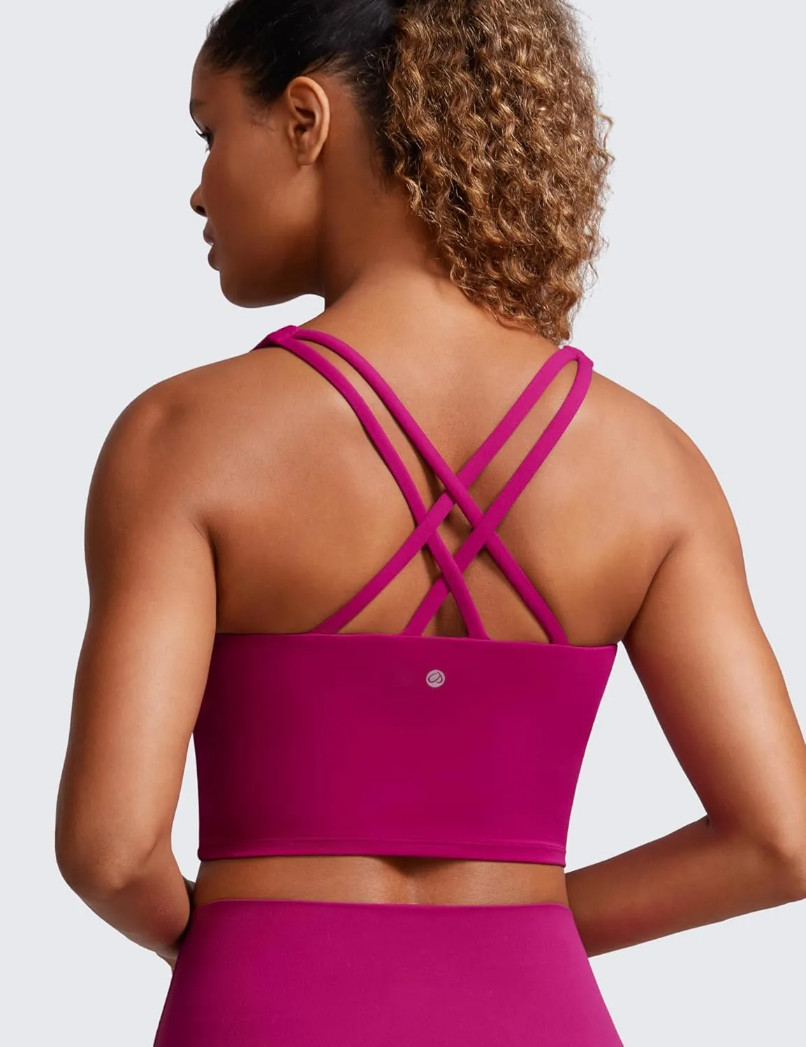 CRZ YOGA Womens Butterluxe Strappy Longline Sports Bra - Padded Criss Cross Yoga Workout Crop Tank Tops