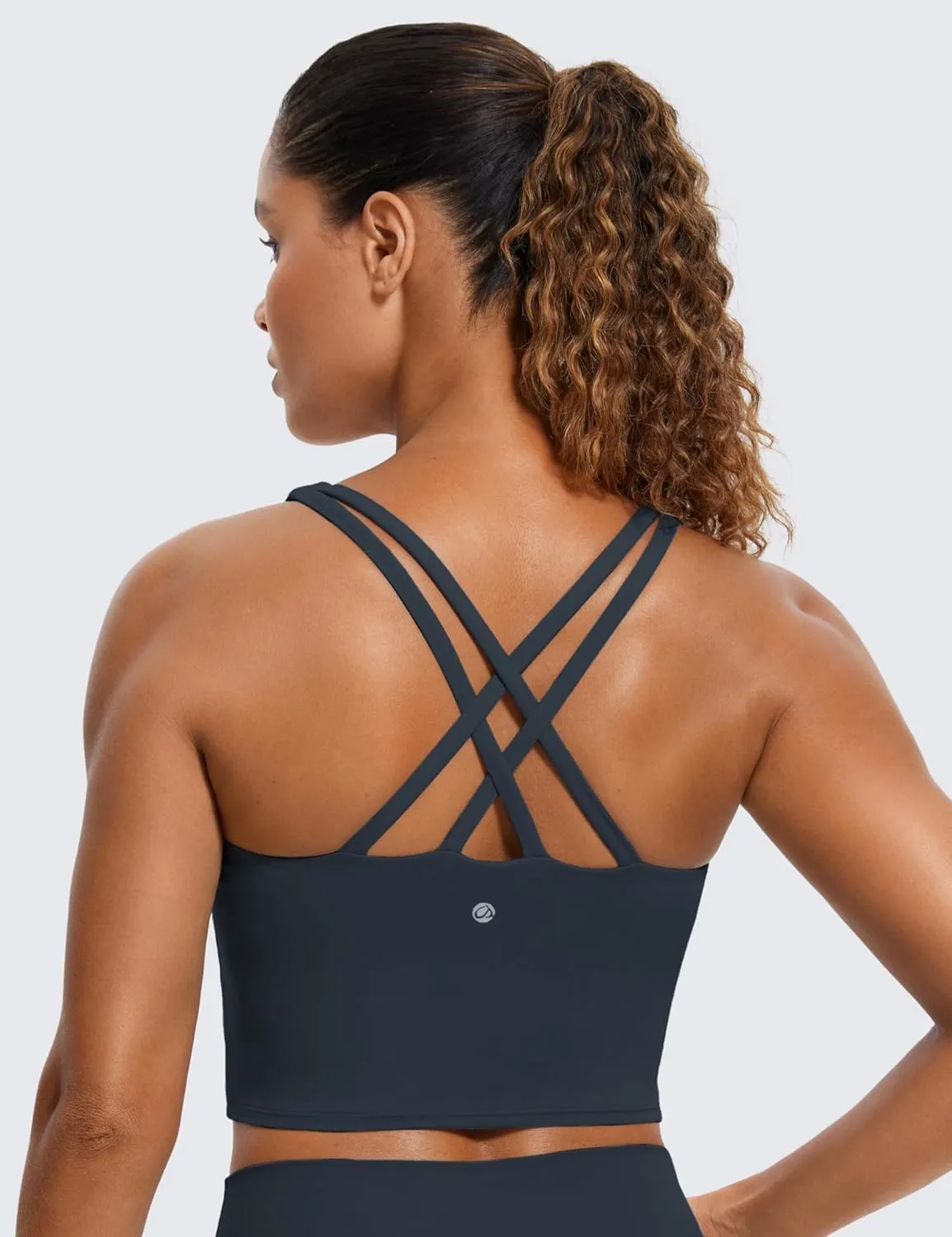 CRZ YOGA Womens Butterluxe Strappy Longline Sports Bra - Padded Criss Cross Yoga Workout Crop Tank Tops