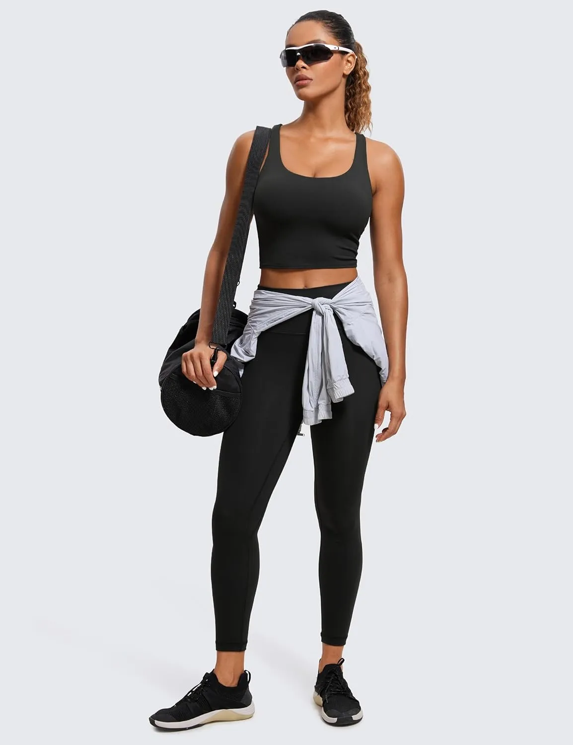CRZ YOGA Womens Butterluxe Strappy Longline Sports Bra - Padded Criss Cross Yoga Workout Crop Tank Tops