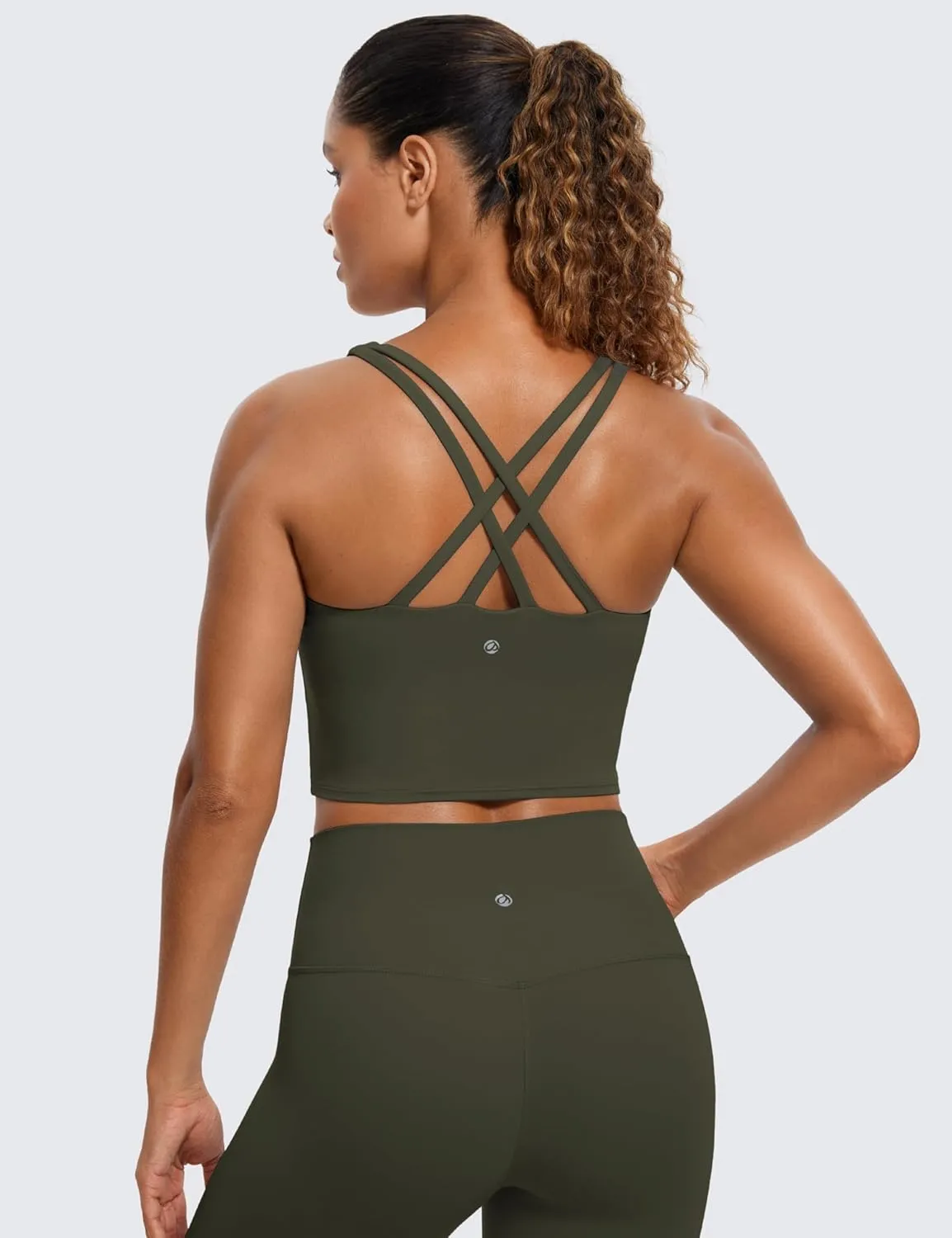 CRZ YOGA Womens Butterluxe Strappy Longline Sports Bra - Padded Criss Cross Yoga Workout Crop Tank Tops