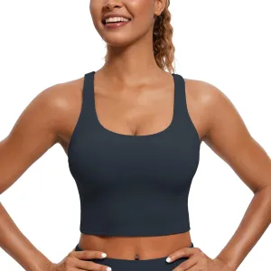 CRZ YOGA Womens Butterluxe Strappy Longline Sports Bra - Padded Criss Cross Yoga Workout Crop Tank Tops