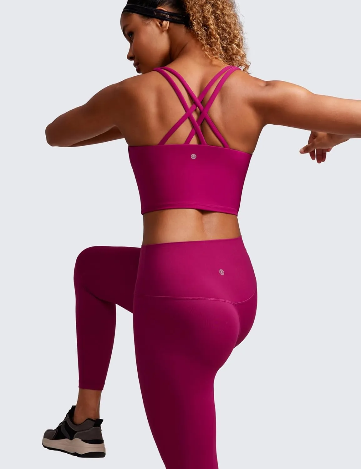 CRZ YOGA Womens Butterluxe Strappy Longline Sports Bra - Padded Criss Cross Yoga Workout Crop Tank Tops
