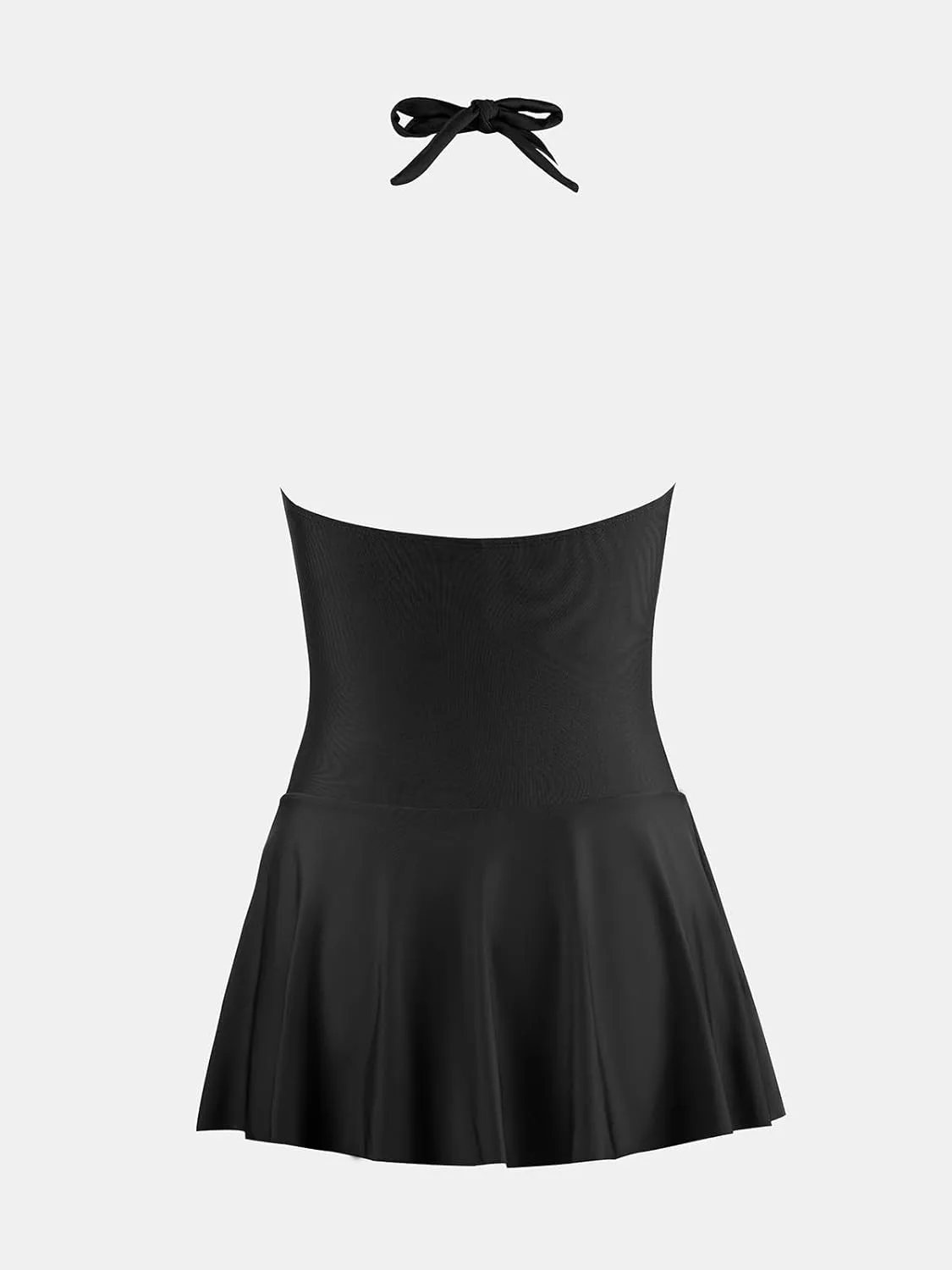 CUPSHE Women's One Piece Swimdress V Neck Plunge Halter Self Tie Open Back Ruched Bathing Suit