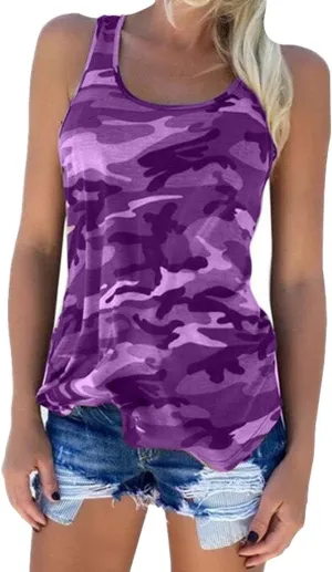Cute Camo Tank Flowy Athletic Shirts Running Muscle Shirts Workout Gym Clothes Racerback Camo Tank Tops for Women
