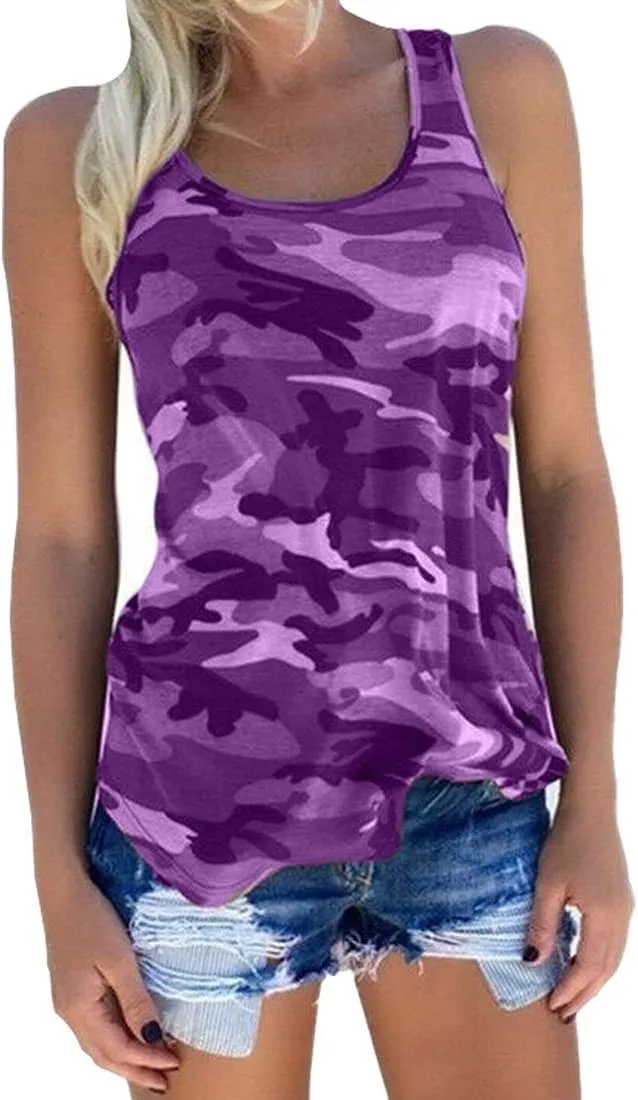 Cute Camo Tank Flowy Athletic Shirts Running Muscle Shirts Workout Gym Clothes Racerback Camo Tank Tops for Women