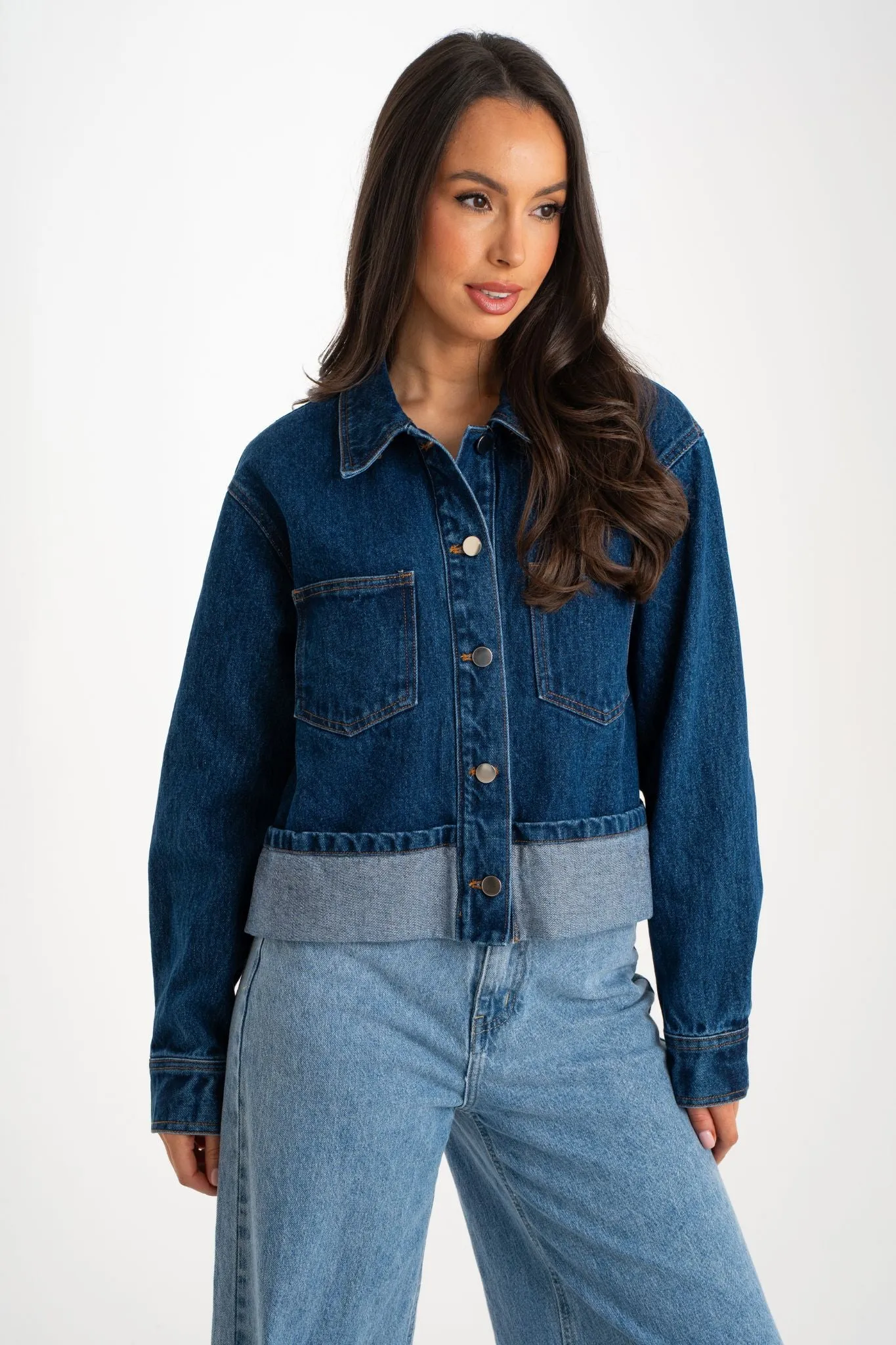 Daisy Turn Up Denim Jacket In Dark Wash