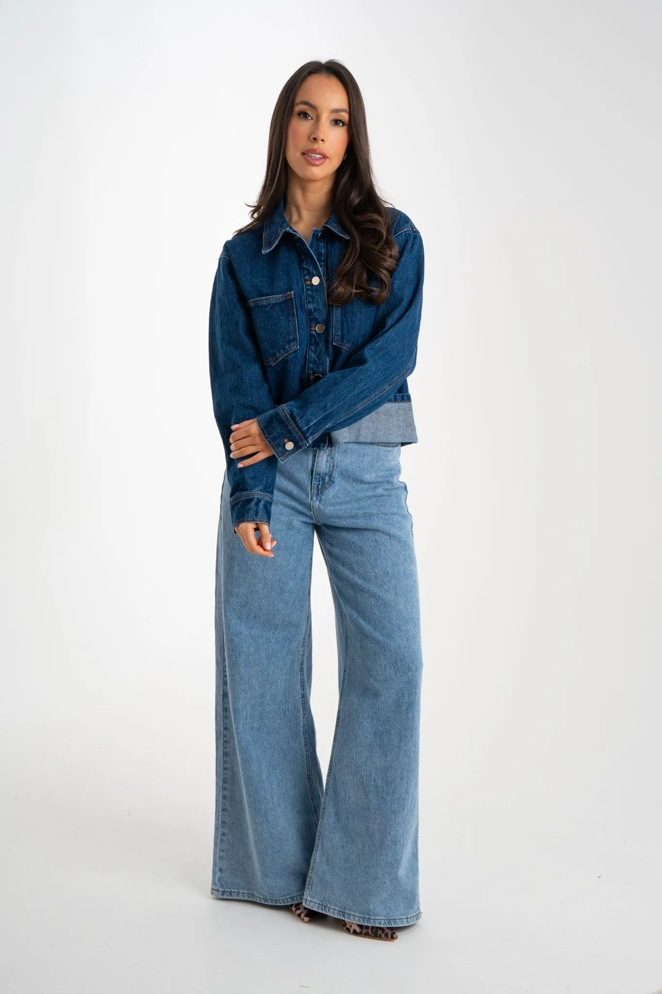 Daisy Turn Up Denim Jacket In Dark Wash