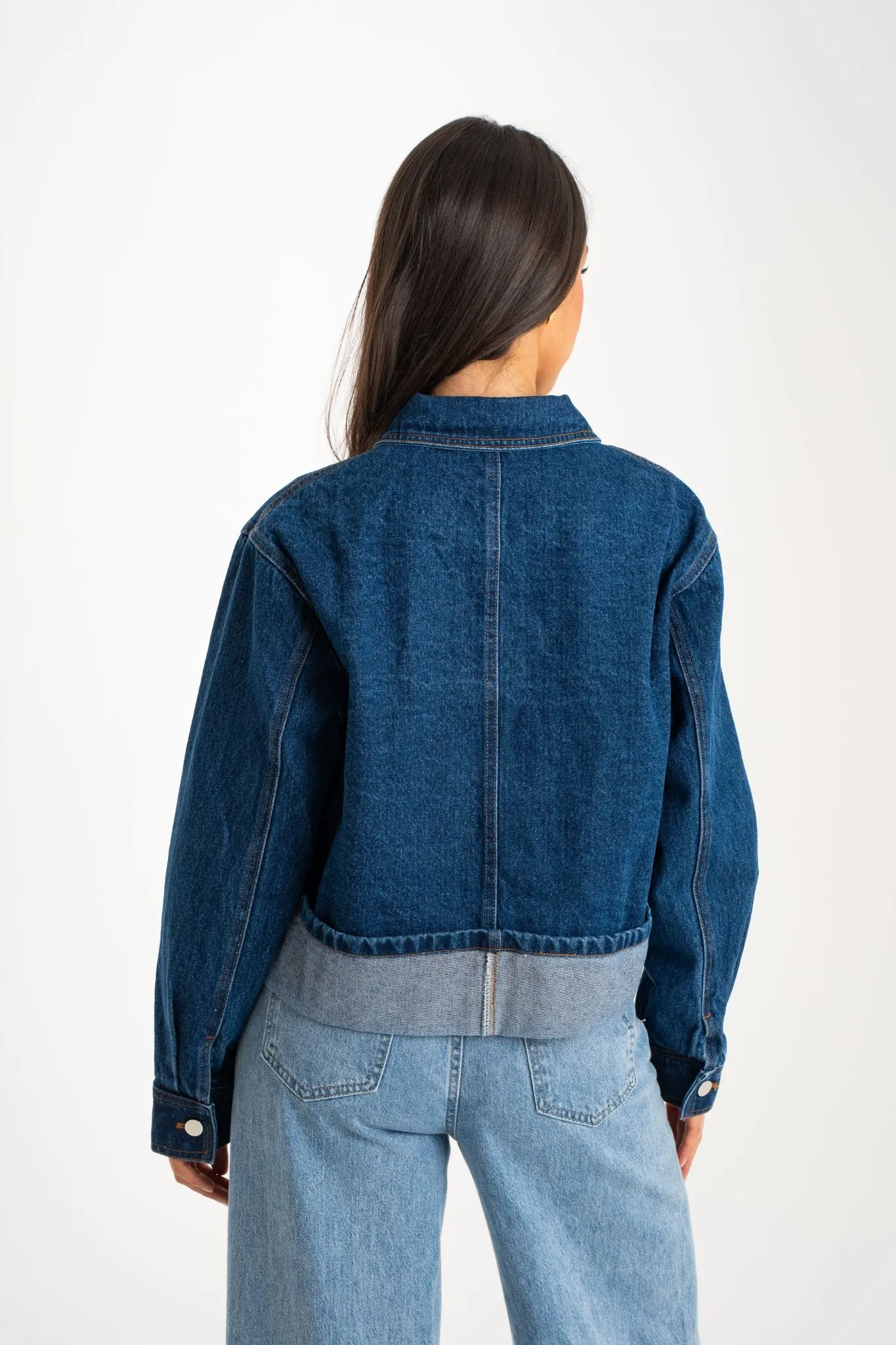 Daisy Turn Up Denim Jacket In Dark Wash