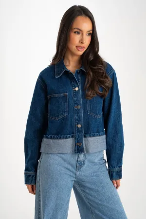 Daisy Turn Up Denim Jacket In Dark Wash