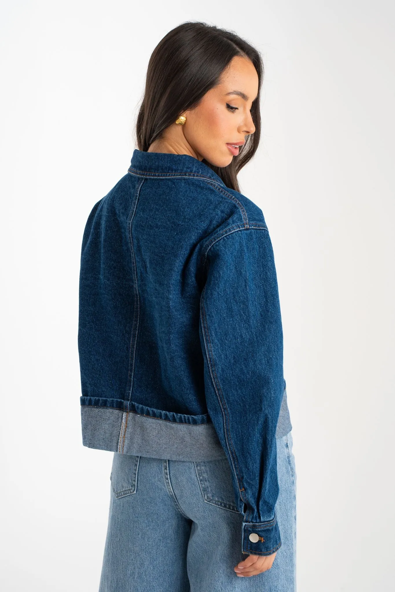 Daisy Turn Up Denim Jacket In Dark Wash
