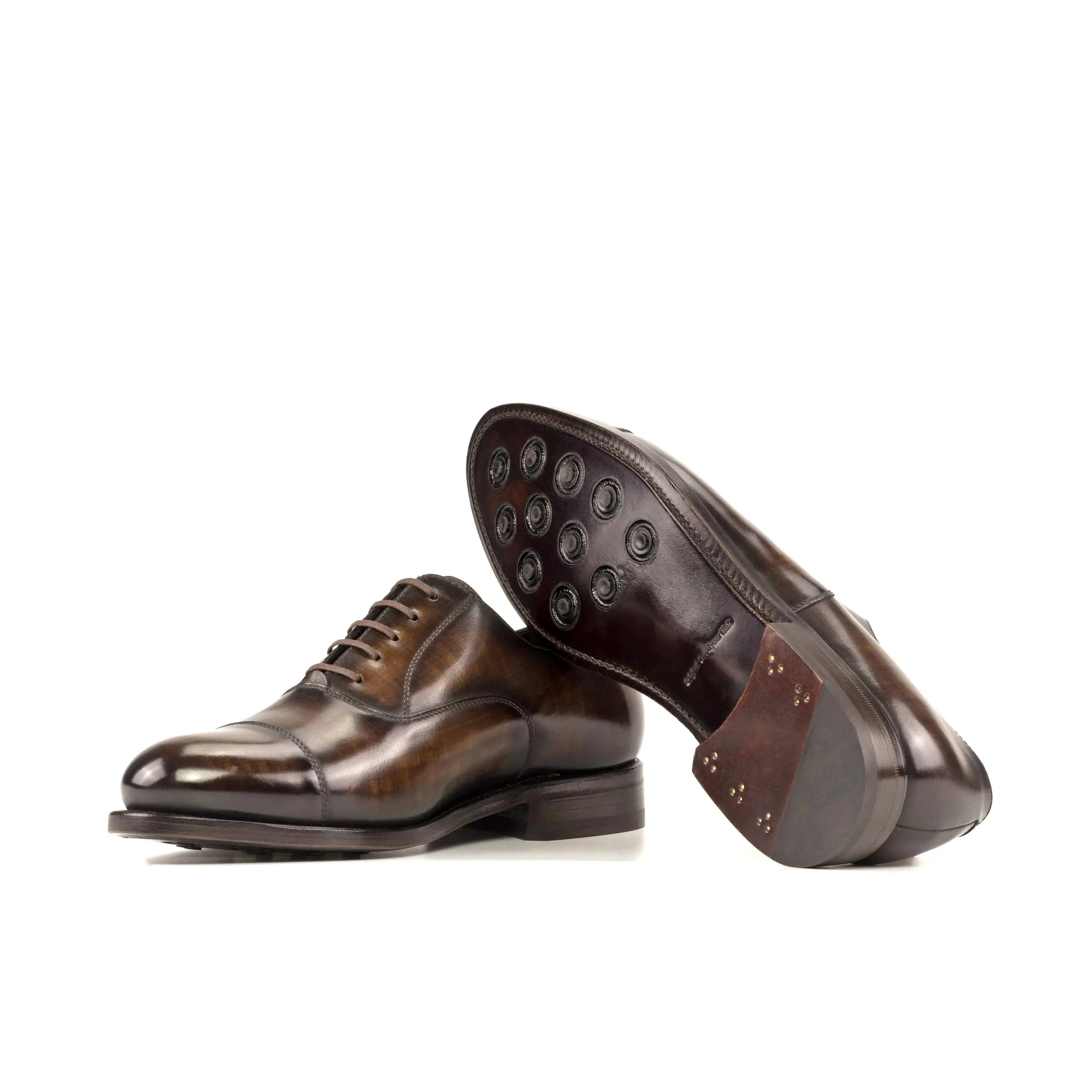 DapperFam Rafael in Brown Men's Hand-Painted Patina Oxford