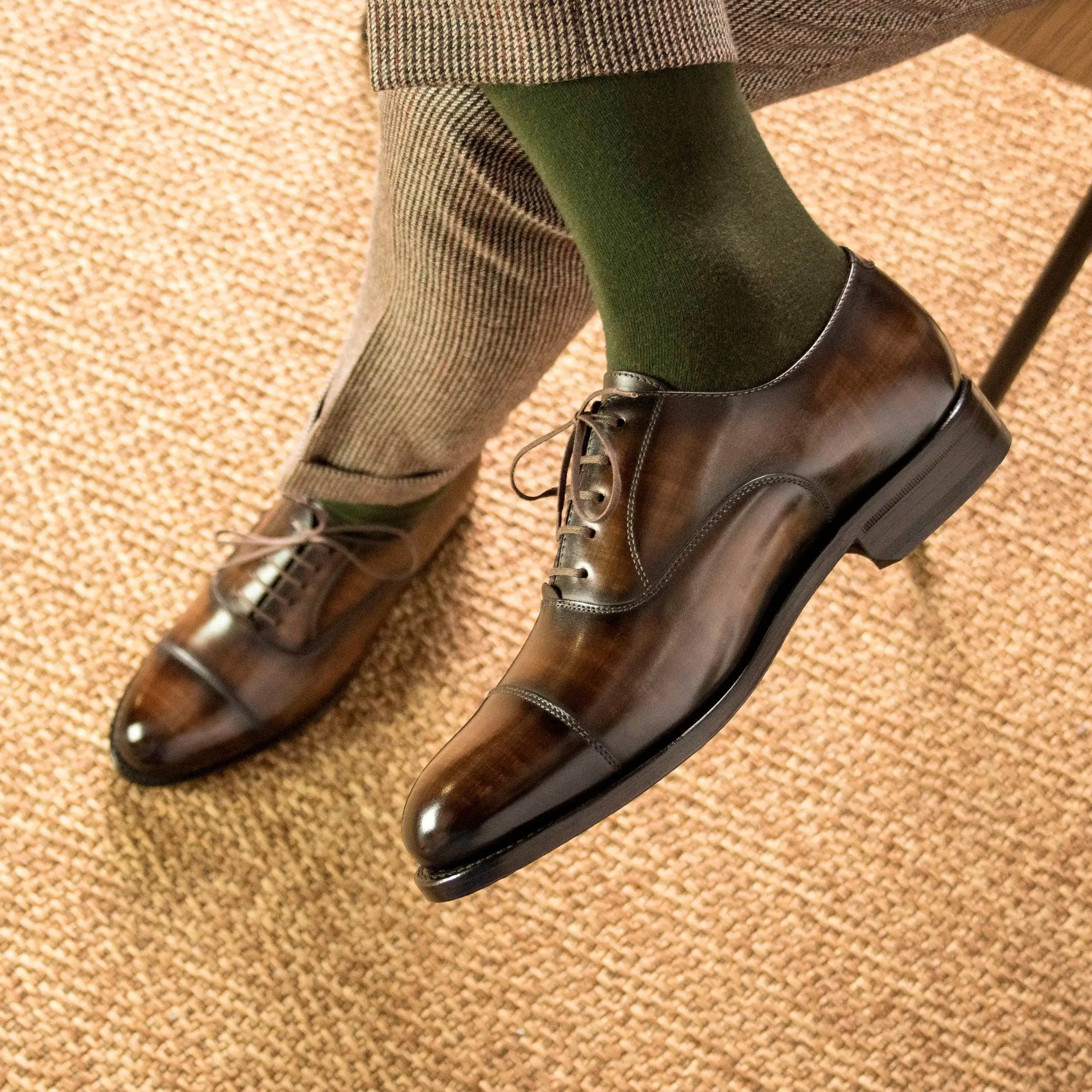 DapperFam Rafael in Brown Men's Hand-Painted Patina Oxford