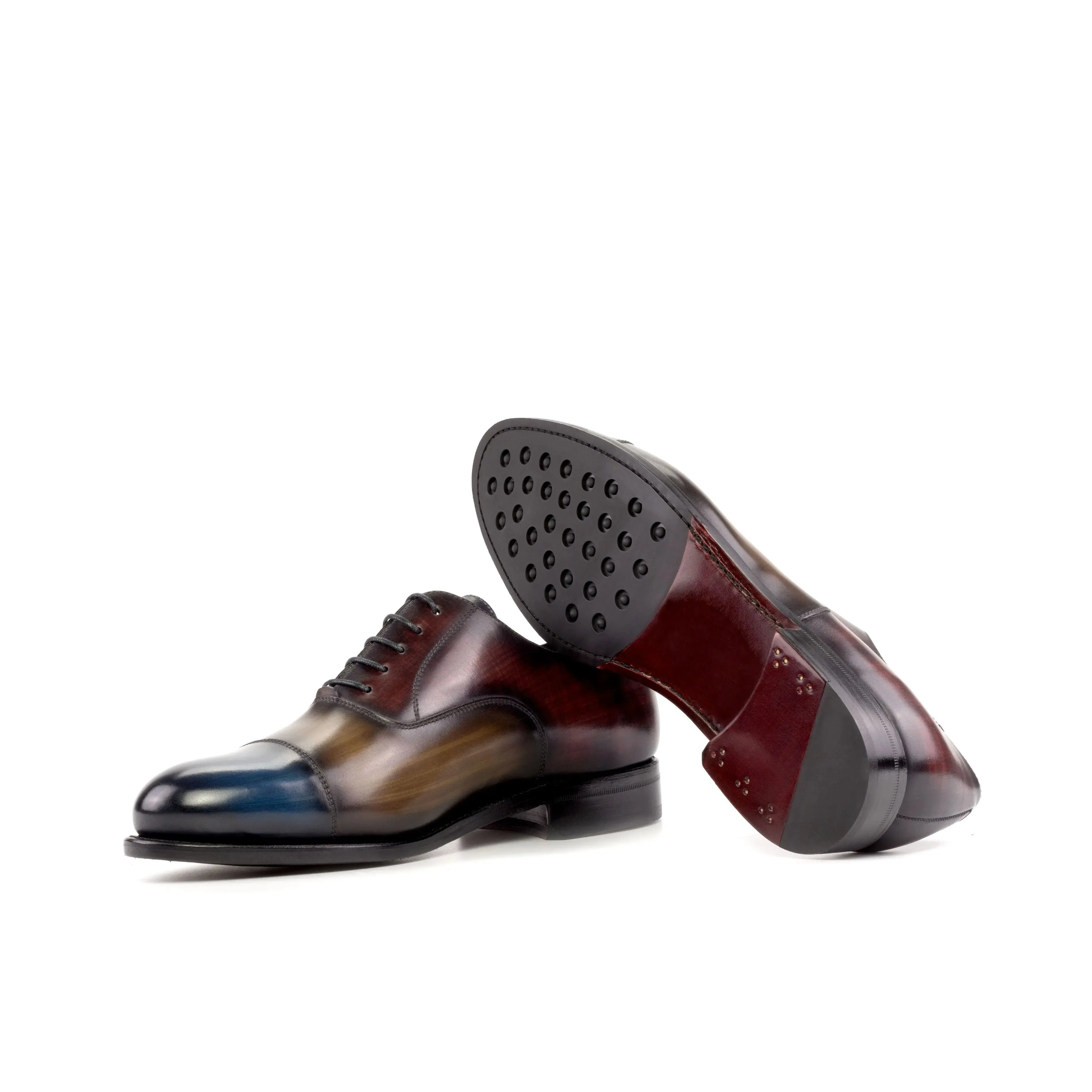 DapperFam Rafael in Burgundy / Purple / Denim / Brown Men's Hand-Painted Patina Oxford